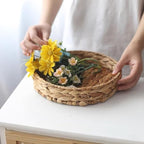 Kingwillow Small Handwoven Water Hyacinth Round Tray, Decorative Fruit & Servicing Basket for Centerpiece, Coffee Table, Dining & Home Decor