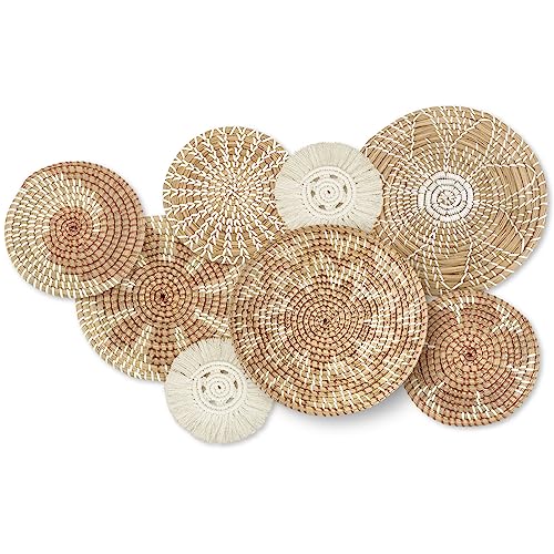 Xuhal 8 Pcs Boho Wall Basket Decor Decorative Bulrush Woven Basket Wall Decor Rustic Farmhouse Hanging Baskets for Kitchen Rustic Home Summer Decorations(Classic) - style: Classic