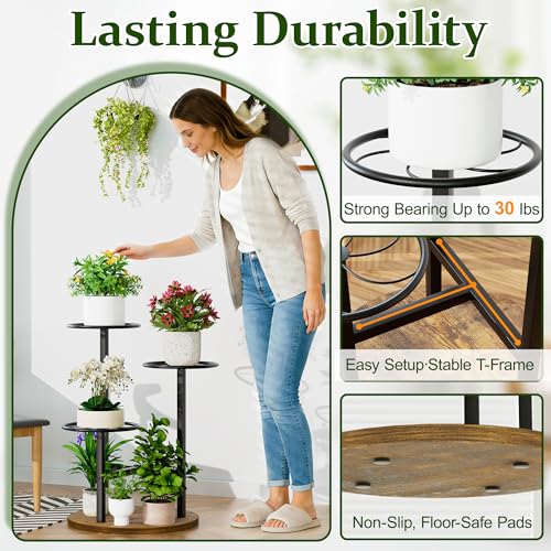3 Tier Plant Stand Indoor Outdoor,Tiered Plant Stands,Wood Plant Shelf for Multiple Plants, Wrought Iron Flower Stand, Tall Plant Rack Shelf for House Patio Garden - BlackKite - color: BlackKite, size: 3-tiers