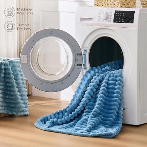 Blue Striped Queen Size Blanket, 330GSM Soft Plush Fleece Blanket for Couch Sofa Bed, Decorative Cozy Giftable Home Blanket, 90x90 Inches - color: Blue, size: Queen(90"x90")