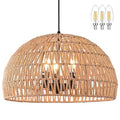 17.6 inch Hemp Rope Woven Pendant Light Wicker Pendant Light 3-light Rattan Light Fixture Boho Chandelier Farmhouse Chandelier Dome Pendants Light for Dining Room Bedroom Kitchen(Bulb Incl - color: 17.6" Natural