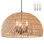 17.6 inch Hemp Rope Woven Pendant Light Wicker Pendant Light 3-light Rattan Light Fixture Boho Chandelier Farmhouse Chandelier Dome Pendants Light for Dining Room Bedroom Kitchen(Bulb Incl - color: 17.6" Natural