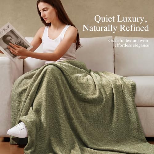 Chenille Throw Blanket for Couch, Cozy Soft Blanket Lightweight Decorative Throw for Living Room Sofa Chair, Stylish Home Decor, Ideal for Gifting, Sage 50"x60" - color: Sage Green, size: Throw