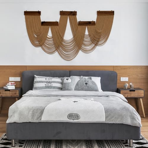 HVEST Large Macrame Wall Hanging Boho Decor, Brown Bohemian Macrame Wall Art Geometric Modern Craftsmanship Handmade Woven Tapestry for Bedroom Living Room Backdrop, 53W x 28L inches - color: Light Brown