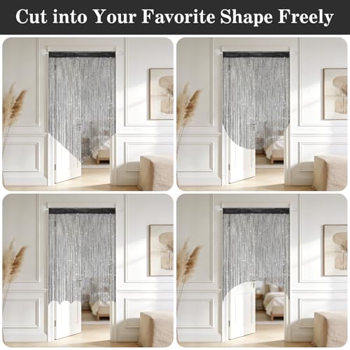2 Pack 39 x 79 Inch String Curtains for Doorway, Home Decor Sequin Glitter String Curtain Boho Doors Tassel for Windows, Closet, Living Room, Bedroom, Hallway, Party (Black) - color: Black
