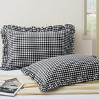 KKJIAF 2 Pcs Plaid Ruffle Pillow Case Standard Size, Ruffled Gingham Cotton Pillowcases 20x26 Inch, Linen Feel Plaid Bed Pillow Shams with Envelope Closure for Sofa Bed (Black Plaid) - color: Black Plaid, size: 26" x 20" (Pack of 2)