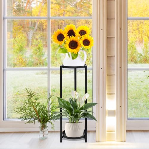 2 Tier Plant Stand Indoor Tall, Black Corner Tiered Round Plant Stand for Indoor Multiple Plants, Metal Flower Pot Stands Outdoor Holders Plant Shelf Display Rack for Balcony Living Room - color: 2 Tier-Black