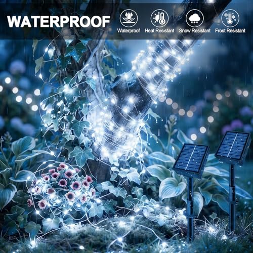 Solar String Lights 2 Pack Total 66FT 200LED Solar Fairy Lights Outdoor Waterproof 8 Lighting Modes Twinkle Lights for Patio, Garden Yard Party Wedding Tree Christmas Halloween Decoration, White - color: White