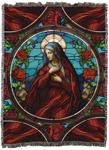 Pure Country Weavers Mary Rose Stained Glass Blanket - Religious Gift Tapestry Throw Woven from Cotton - Made in The USA (60X80) - color: Mary Rose Stained Glass, size: 60x80