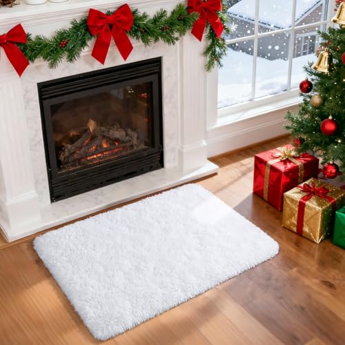 Merelax Soft Modern Indoor Shaggy Area Rug for Bedroom Livingroom Dorm Kids Room Home Decorative, Non-Slip Plush Fluffy Furry Fur Rugs Comfy Nursery Accent Floor Carpet 2x3 Feet, White - color: White, size: 2' x 3' (Rectangular)