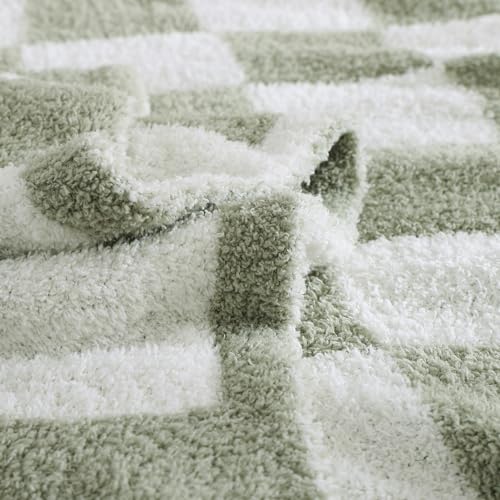 WRENSONGE Checkered Throw Blanket, Sage GreenSoft Cozy Fluffy Warm Hand Made Throw Blankets for Couch, Sofa, Chair, Bed, Camping, Picnic, Travel Lightweight Bed Blanket - 30"*40" - color: Aloe Sage, size: Small(30''x40'')