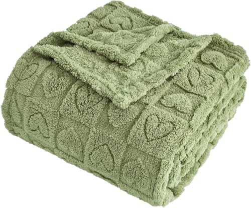 FY FIBER HOUSE Throw Blankets with Heart Checkered,Soft Warm Blankets for Lover Mom Father Gifts,Washable Lightweight Fuzzy Blanket for Couch Sofa Bed All Season(Sage Green,60"x80") - color: Sage, size: Twin(60"x80")