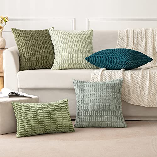 MIULEE Pack of 2 Spring Corduroy Decorative Throw Pillow Covers 12x12 Inch Soft Boho Striped Pillow Covers Modern Farmhouse Home Decor for Summer Sofa Living Room Couch Bed Sage Green - color: Sage Green, size: 12" x 12" (Pack of 2)