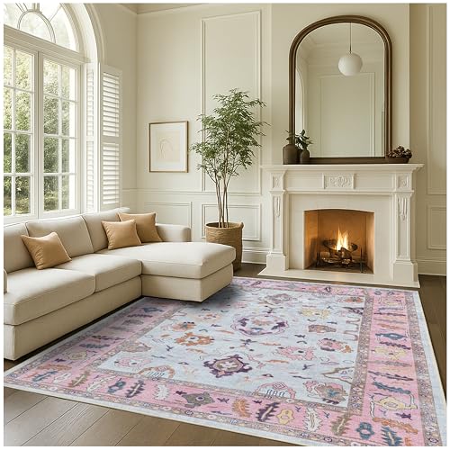 Fame Rugs Pink Beige Modern Oushak Rug 5x7, Washable Vintage Turkish Colorful Oriental Antique Inspired Area Rugs, Luxury Living Room Bedroom (390PP, 5' x 7') - color: 390pp, size: 5' x 7' (Rectangular)