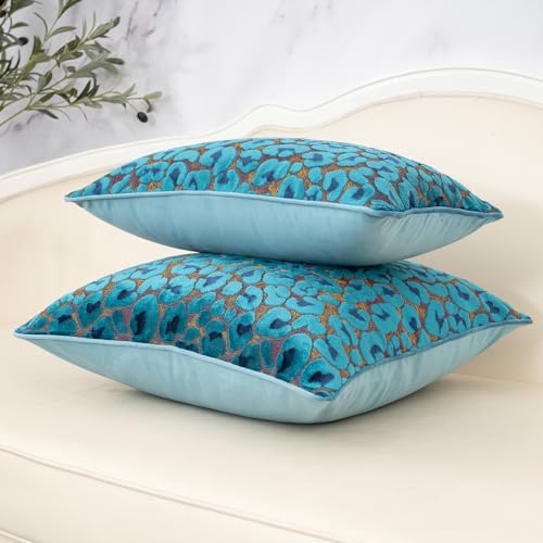 Alerfa Blue Floral Throw Pillow Cover 12 x 20 Inch Cut Velvet Rectange Luxury Decorative Lumbar Pillow Cover for Couch Living Room Bedroom - color: Blue, size: 20" x 12" (Pack of 1)