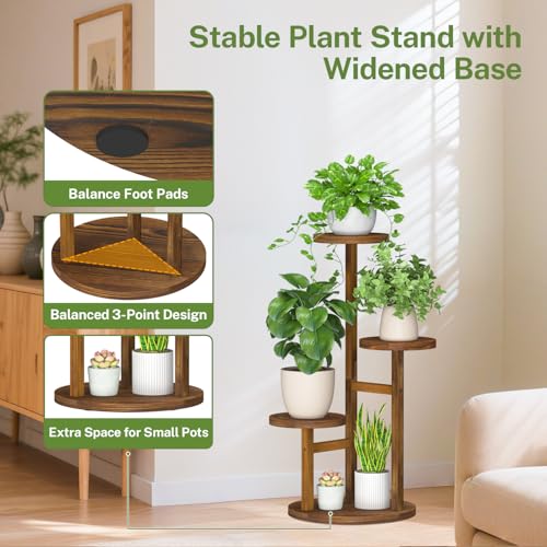 iDavosic.ly 4 Tier Plant Stand Indoor with Grow Light, Tiered Corner Wood Multiple Flower Holder Shelf, Tall Orchid Display Rack for Living Room Bedroom, Brown - color: Pine Brown with Light, size: 4 Tiers