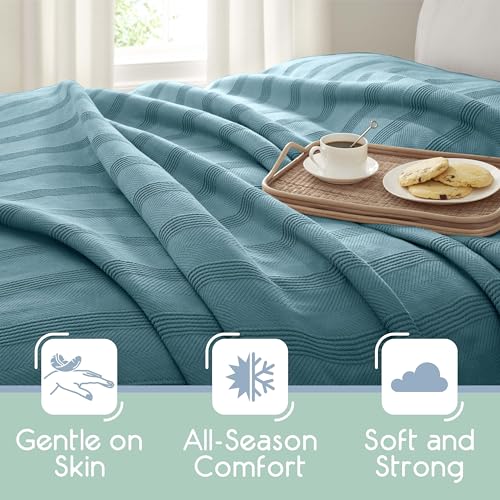 Vellux 100% Cotton Blanket, King, 108x90, Pacific Blue | Soft, Breathable Knit, Lightweight, All Season, Machine Washable, Oeko-Tex Certified, Hotel Quality - color: Blue, size: King