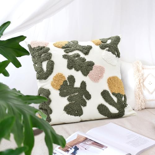 Boho Pillow Covers 18X18 Inch Boho Tufted Throw Pillow Covers Decorative Tassels Cushion Cover Farmhouse Pillow Case for Couch Sofa Bed Living Room Bedroom, Pink Floral - color: Boho Floral Pink, size: 18" x 18" (Pack of 1)