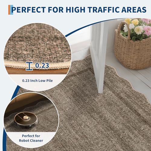 GarveeHome Scalloped Washable Runner Rug 2x10 Runner Modern Kitchen Runner Non Slip Farmhouse Entryway Rug Soft Bathroom Rugs Stain Resistant Carpet for Laundry Bedroom 2'x10' Taupe - color: Taupe, size: 2' x 10' (Runner)
