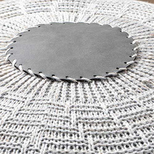 Large Ottoman Foot Stool, Knitted Foot Rest, Round Pouf Chair, Modern Living Room Furniture Bean Bag, Room Decor, Bedroom Footstool, Boho Pouffe, Home Decor Poof, 20" W x 15" H, Gray