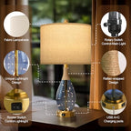 OYEARS 23" Table Lamps for Living Room Set of 2 Bedside Lamps for Night Stands Bedroom Lamps Farmhouse Rattan Boho Lamp Glass Nightlight End Table Lamp with USB C+A (Blue),Two Light Points - color: Blue
