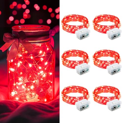 AIKEI 6 Pack LED Fairy Lights Battery Operated, Mini String Lights Waterproof 7ft 20 Led Firefly Starry Lights for Wedding Party Bedroom Garden Christmas Decoration Red - color: Red, size: 6PCS-STANDARD