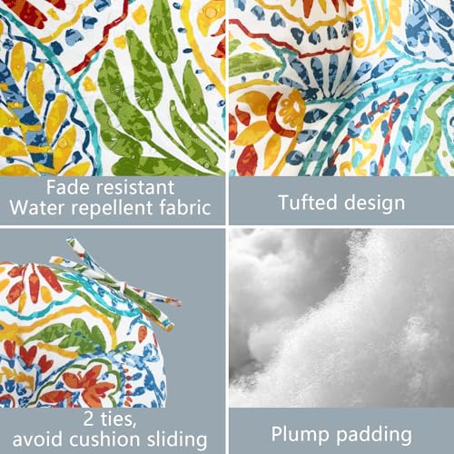 LVTXIII Outdoor Bistro Chair Cushions, 15"x15"x4" Round Patio Chair Cushions, All Weather Tufted Seat Cushions for Patio Furniture Use, Set of 2, A Paisley Ummi Multi - color: A Paisley Ummi Multi