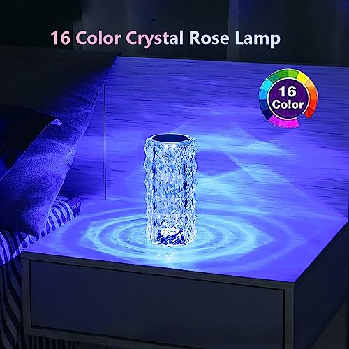 Portable Crystal Table Lamp,16 Color Touch Control Rechargeable Lamp,Crystal Bedside Lamp,Night Light,Room Decor Desk Lamp,Bedroom,Living Room,Kitchen,Dining Room Lamp (16-Color Rose) - color: 16-Color Rose