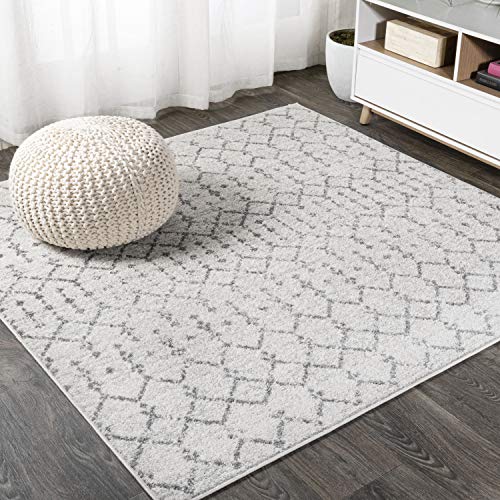 JONATHAN Y Boho Vintage Diamond Cream/Gray Square Area Rug 7X7 ft, Moroccan Hype for Living Room, Bedroom, Kitchen, Office, Easy-Cleaning, High Traffic, Pet-Friendly, Non-Shedding (MOH101B-7SQ) - color: Cream/Gray, size: 7' x 7' (Square)