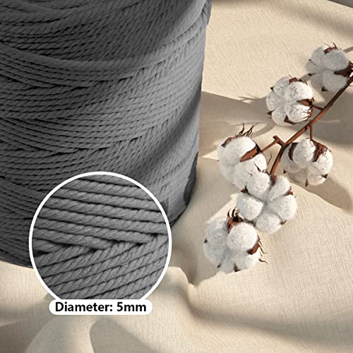 Macrame Cotton Cord 5mm x 328yds, ZUEXT Natural Handmade Light Grey Braided Cords 4 Strands Knitted Rope String for Craft Wall Hanging Weaving Tapestry Dream Catchers Hanger DIY Gift (300m) - color: Light Grey, style: 5mm x 300m