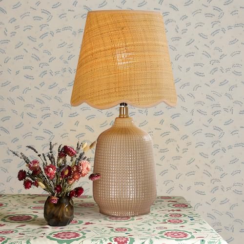 Pia Ricco 19" Modern Ceramic Table Lamp for Living Room Gray Camel Base Desk Lamps for Bedroom Farmhouse Bedside Nightstand Lamp End Table Lamps,Pink,Rattan Shade - color: Gray Camel Base