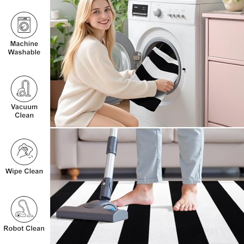 OLANLY Black and White Striped Rug 2'4" x 3'7" (27.5" x 43") – Washable Cotton Indoor Outdoor Doormat for Front Door, Entryway, Kitchen, Porch, Patio Decor - color: Black White Vertical Stripe, size: 2'4" X 3'7" (Rectangular)