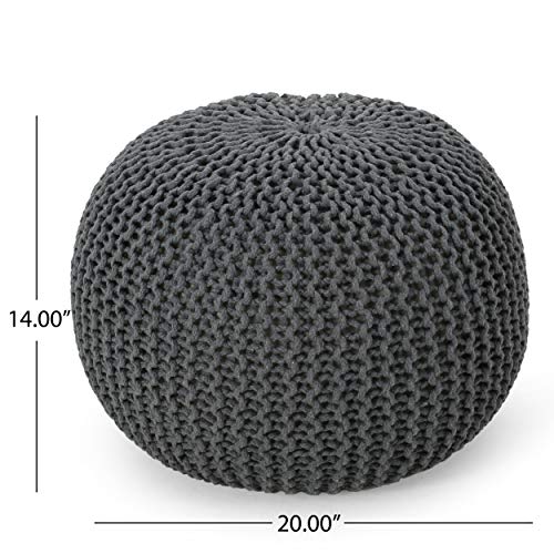 Nahunta Knitted Round Pouf - Cotton - Gray - color: Grey