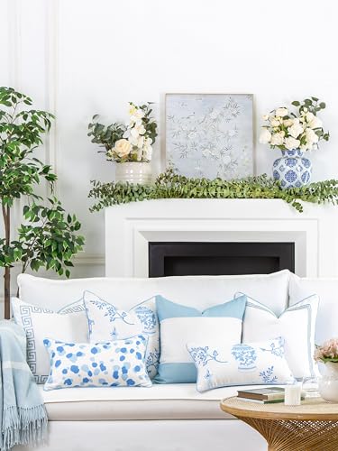 Hofdeco Premium Coastal Patio Indoor Outdoor Throw Pillow Cover Only, 20"x20" Water Repellent for Backyard, Couch, Baby Blue Chinoiserie with Piping (Pack of 2) - color: Baby Blue Chinoiserie 20”x20”, size: 20" x 20" (Pack of 2)