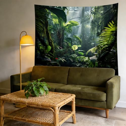 QGHOT Jungle Tapestry Wall Hanging Tropical Rainforest Backdrop Green Palm Leaves Tapestry Extra Large Forest Wall Art for Bedroom Living Room Office Decor 90x70in - size: 70.9"L x 90.6"W