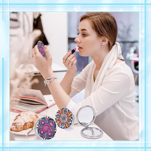 DDGYP 2 Pcs DIY Diamond Art Kits Compact Mirror, Diamond Painting Portable Pocket Mini Mirrors, Handmade Crafts for Women Daily Use & Gift Giving - color: purple