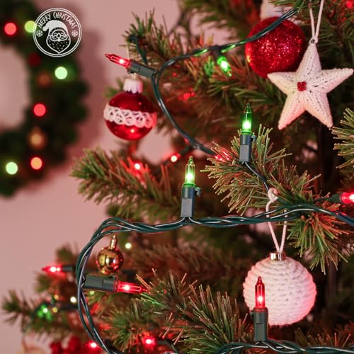 Red and Green Christmas Lights, 13FT 50 Count Incandescent Blub Mini Lights with Green Wire, UL Certified Christmas Tree Light Connectable for Indoor Outdoor Xmas Holiday Party Yard Decorations - color: Red Green