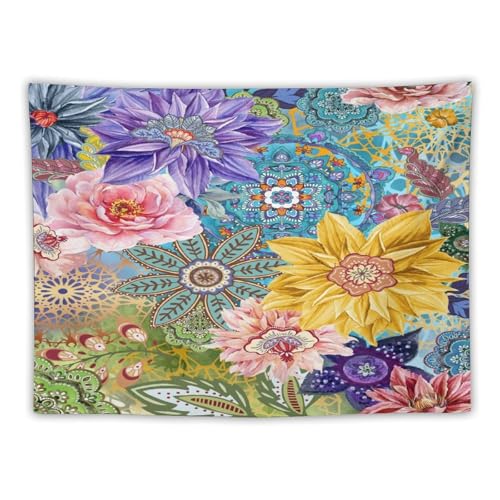 Houselerax Boho Vintage Floral Tapestry Wall hanging,Bohemian Blossom Colorful Mandala Flower Tapestries, Multi Color Tapestry for Bedroom Home Hippie Wall Decor 40"x30" - color: Boho Floral-3, size: W40xL30in