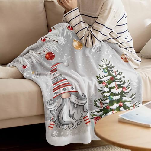 Christmas Gnome Throw Blankets, Winter Merry Christmas Tree Balls Soft Fleece Blanket Decorative for Home Sofa Couch Chair Living Bedroom,40x50 Inches, Grey - color: Christmas-lxm13082, size: 40x50 Inch