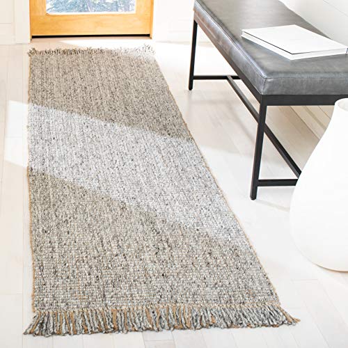 SAFAVIEH Natural Fiber Collection Runner Rug - 2'3" x 6', Grey & Natural, Handmade Woven Fringe Jute, Ideal for High Traffic Areas in Living Room, Bedroom (NF826F) - color: Grey/Natural, size: 2'3" x 6' (Runner)