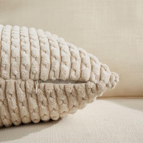 Fancy Homi 2 Packs Tan Decorative Throw Pillow Covers 18x18 Inch for Couch Bed Sofa, Modern Farmhouse Boho Home Decor, Soft Cute Plush Corduroy Beige Cushion Case 45x45 CM - color: Tan, size: 18" x 18" (Pack of 2)
