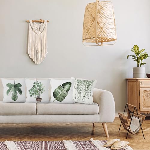 Green Plants Decorative Throw Pillow Covers, Green Leaves Velvet Throw Pillow Case, 4-Pack Double-Side Printed Pillowcases for Sofa and Living Room, 16x16 in - color: 02, size: 16" x 16" (Pack of 4)
