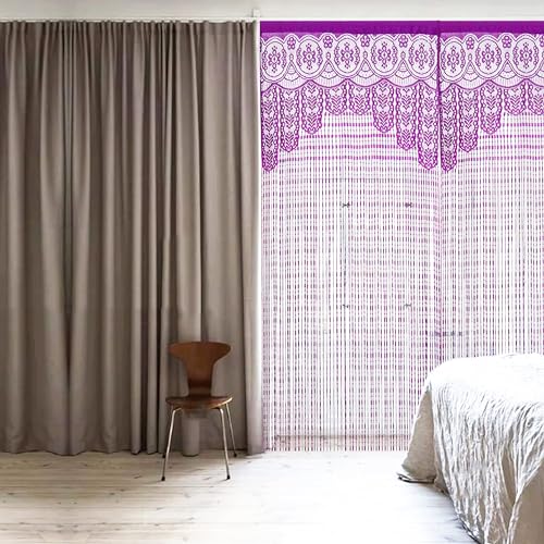 HSYLYM String Door Privacy Lace Curtain Macrame Boho Doorway Window Curtains for Wall Divider Windows Door Covers Decorative Room Separation (35×79in/90×200cm,Purple) - color: Purple, size: 35"W x 79"L (Pack of 1)