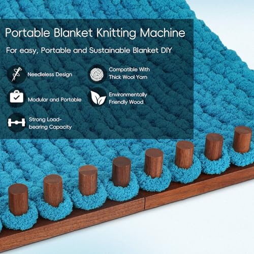 LITURTOO 48" Chunky Blanket Loom - Loom for DIY Throw Blankets, Adjustable Size Hand Knitting Yarn Chunky - size: 48“Dark Wood Color