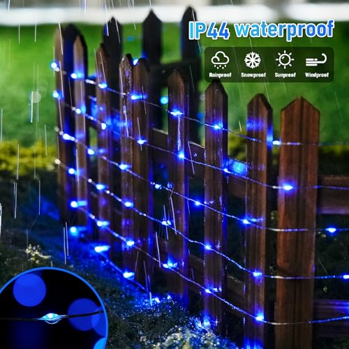 JMEXSUSS 200 LED Blue Fairy Lights Plug in, 66 ft Christmas Tree Lights Outdoor Waterproof with 8 Modes, Christmas Twinkle Lights for Bedroom Christmas Tree Decor - color: Blue, size: 66FT 200LED