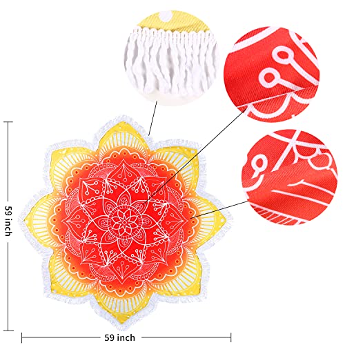 Large Microfiber Boho Mandala Beach Towel Round Bohemian Beach Blanket Hippie Indian Throw Blanket Beach Tapestry Sand Free Quick Dry Yoga Picnic Mat Wall Decor Circle Tablecloth Tassels,59'',Red - color: Red Mandala
