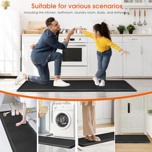 4/5 Inch Extra Thick Kitchen Mats for Floor,Non Slip Anti Fatigue Kitchen Rugs,Waterproof Stain Resistant Sink Mat,Cushioned Standing and Comfort Mats for Office (17"x60" Black) - color: Black, size: 60"L x 17"W x 0.8"Th