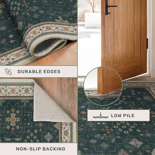 Dark Green 2x3 Door Mat Indoor Entrance Rug - Small Throw Area Rugs for Entryway, Kitchen, Bathroom, Bedroom, Laundry Room - Vintage Boho Eclectic Floral, Washable Low Pile Non-Slip - color: Dark Green, size: 2' x 3' (Rectangular)