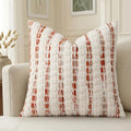 decorUhome Boho Throw Pillow Cover 18x18 inch, Soft Textured Decorative Pillow Cover with Tufted Striped Design for Couch, Sofa, Living Room, Orange
