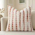 decorUhome Boho Throw Pillow Cover 18x18 inch, Soft Textured Decorative Pillow Cover with Tufted Striped Design for Couch, Sofa, Living Room, Orange